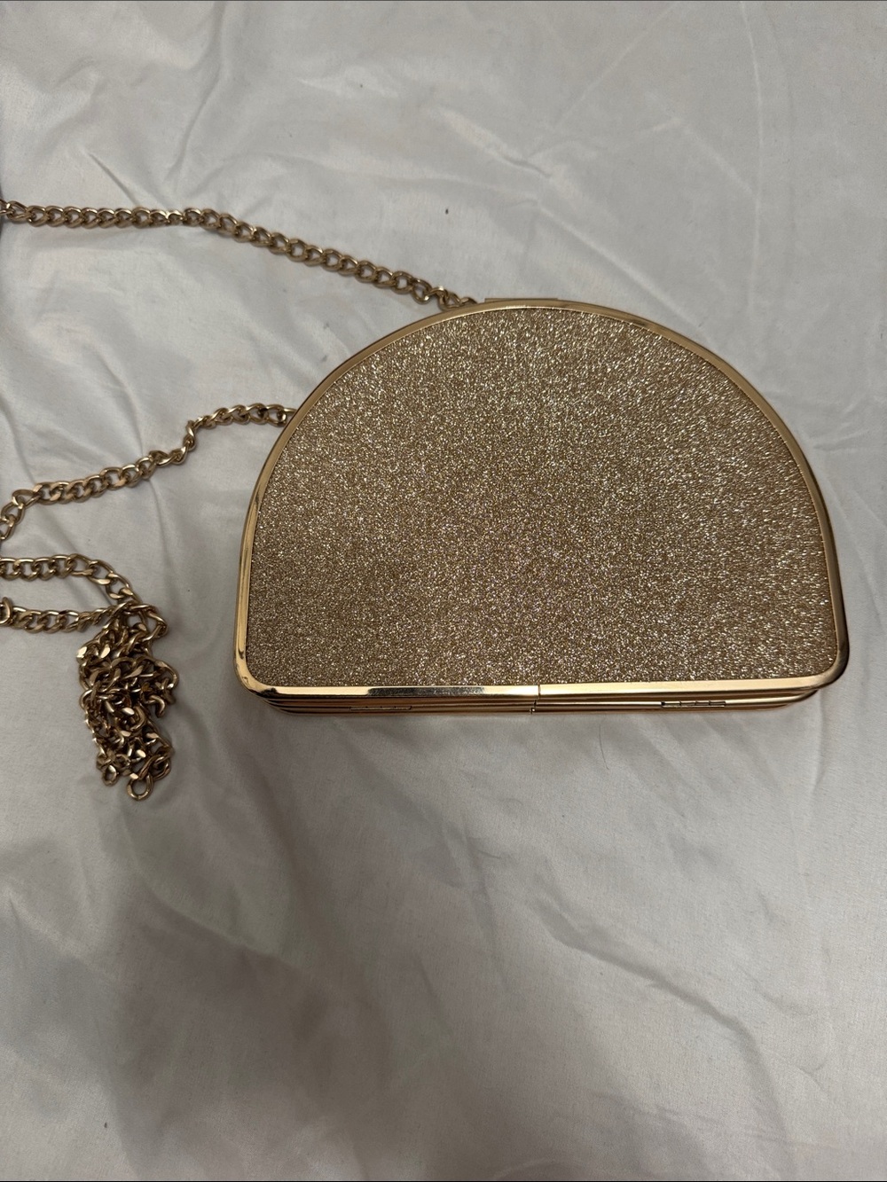 Gold Glitter Half-Moon Evening Clutch with Chain Strap